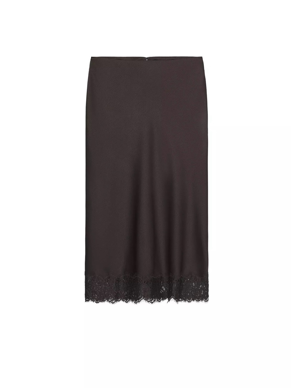 Zara Brown Midi Skirt with Lace Trim